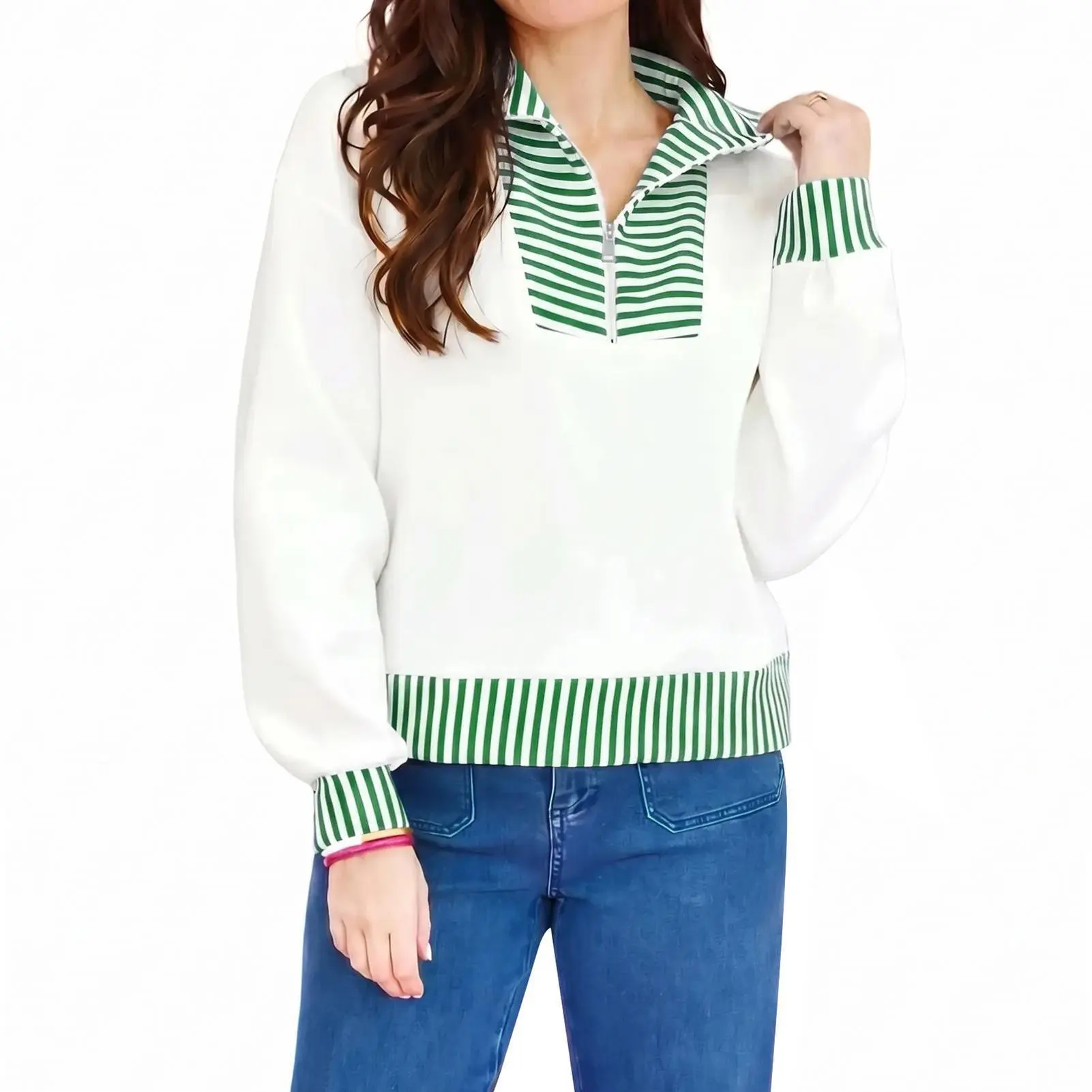 Imily Bela Women's 2026 Fall Winter Trendy Striped Sweatshirt Casual Cozy Chic Pullover Blouse Long Sleeve Tops