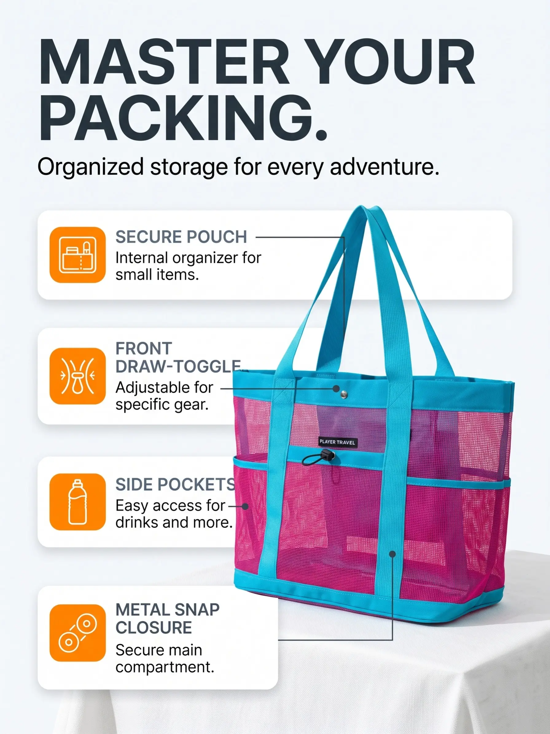 Large Capacity Swimming Gear Bag, Outdoor Beach Bag, Portable Mesh Pouch, Portable Toiletry Bag, Travel Toilet Kit, Swimwear Storage Bag, Handheld Design, Multifunctional Toiletry Bag