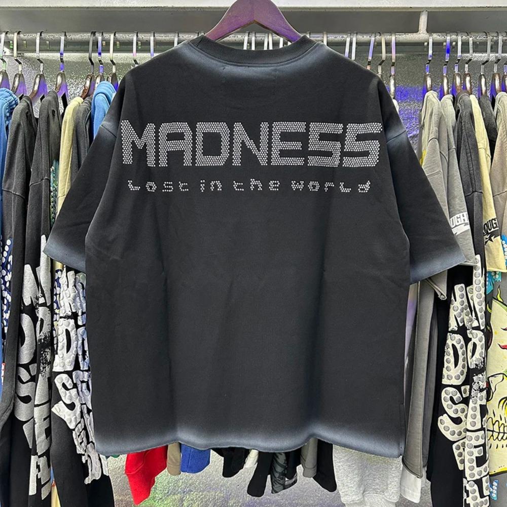 Vintage Washed Heavyweight BKYS Hip Hop T-Shirt, Bling Rhinestone & Hot Stamping Glitter Graphic, Retro Y2K Streetwear Loose Cotton Short Sleeve Tee for Men Women