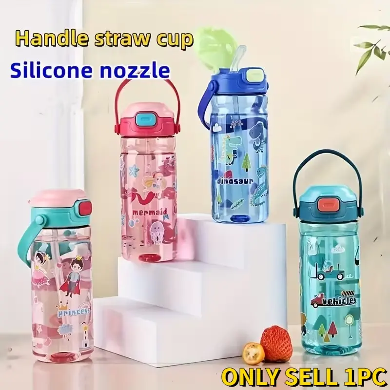 Cartoon Fun Print Straw Cup 550ML, Leak-Proof Plastic Water Bottle, Ideal for Gym, School, Outdoor, Office, Camping, Travel, Perfect Gift