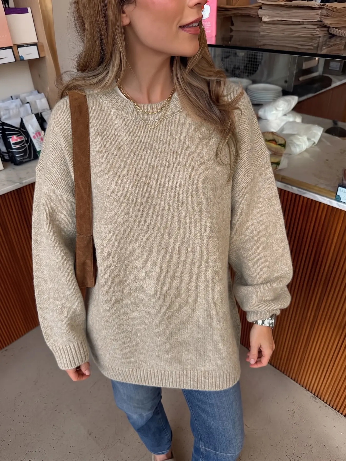 Women's Solid Color Loose Knit Long Sleeve Top, Soft and Warm, Casual Lazy Style, Perfect for Fall Winter Daily Commute, Dates