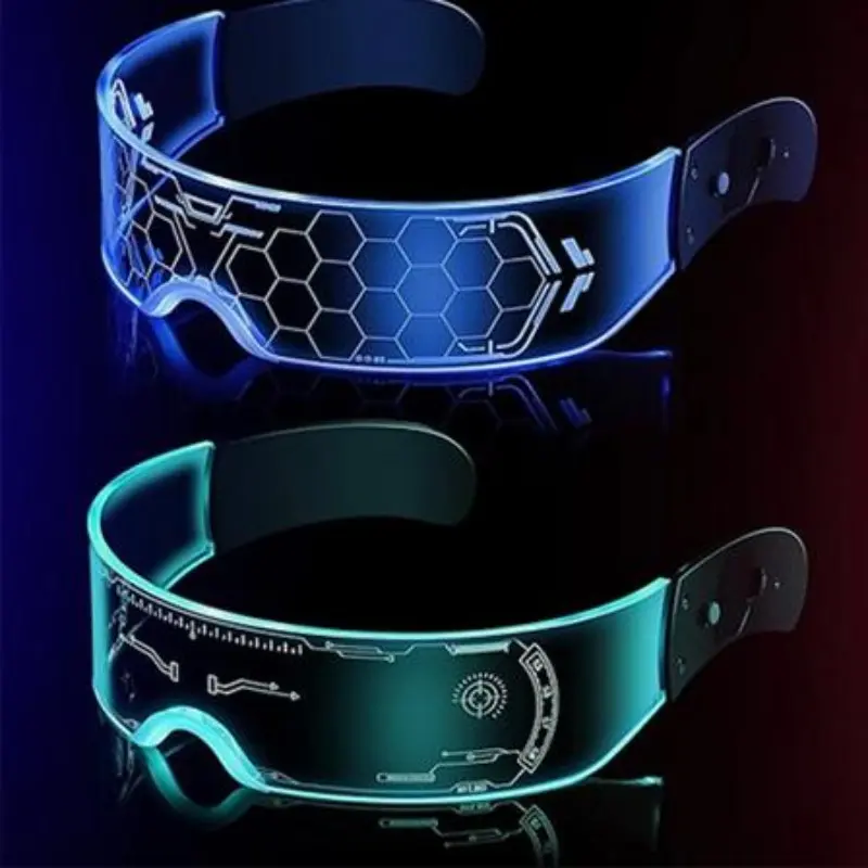 Cyberpunk Futuristic LED Light Up Glasses Viral Cool Rave Photo Prop Sunglasses, Sci-Fi Luminous Eyewear, Trendy Atmosphere Accessory for Concert, Nightclub Party and Content Shooting