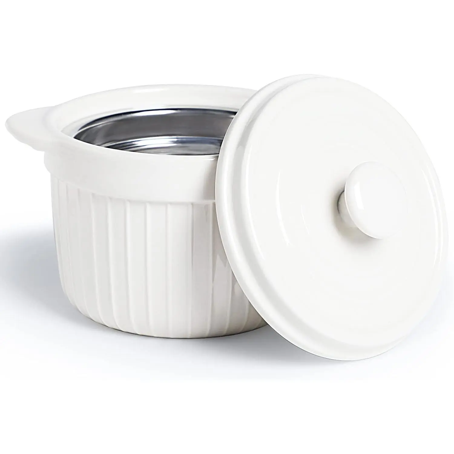 Ceramic Bacon  Container Keeper with Strainer, White | 17oz