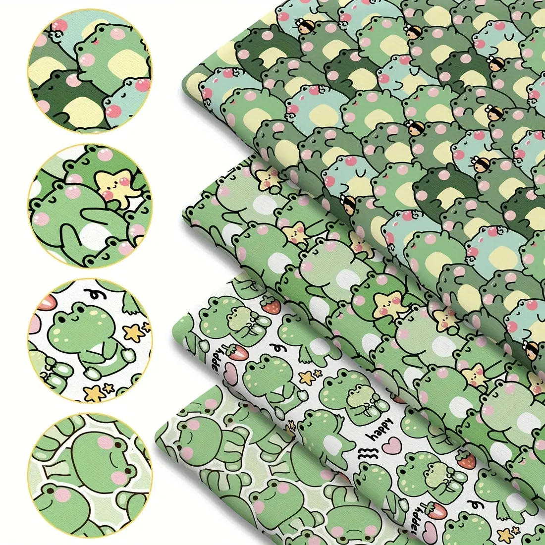 1pc Frog Print Fabric - 59 X 19.68 Inches (150 X 50 Cm) Pre-Cut Polyester Fabric with Cute Chubby Frog Patterns - Suitable for Sewing, Scrapbooking, Tablecloths And Crafts
