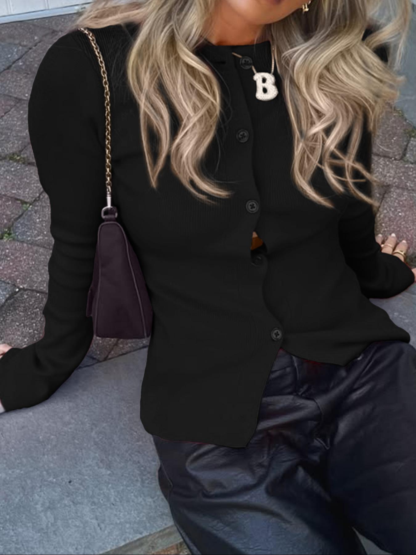 Women's Casual Basic Long Sleeve Sweater, Plain Color Knit Cardigan, Fall Season Slim-Fitting Outerwear for Daily Wear, Knitwear, Womenswear