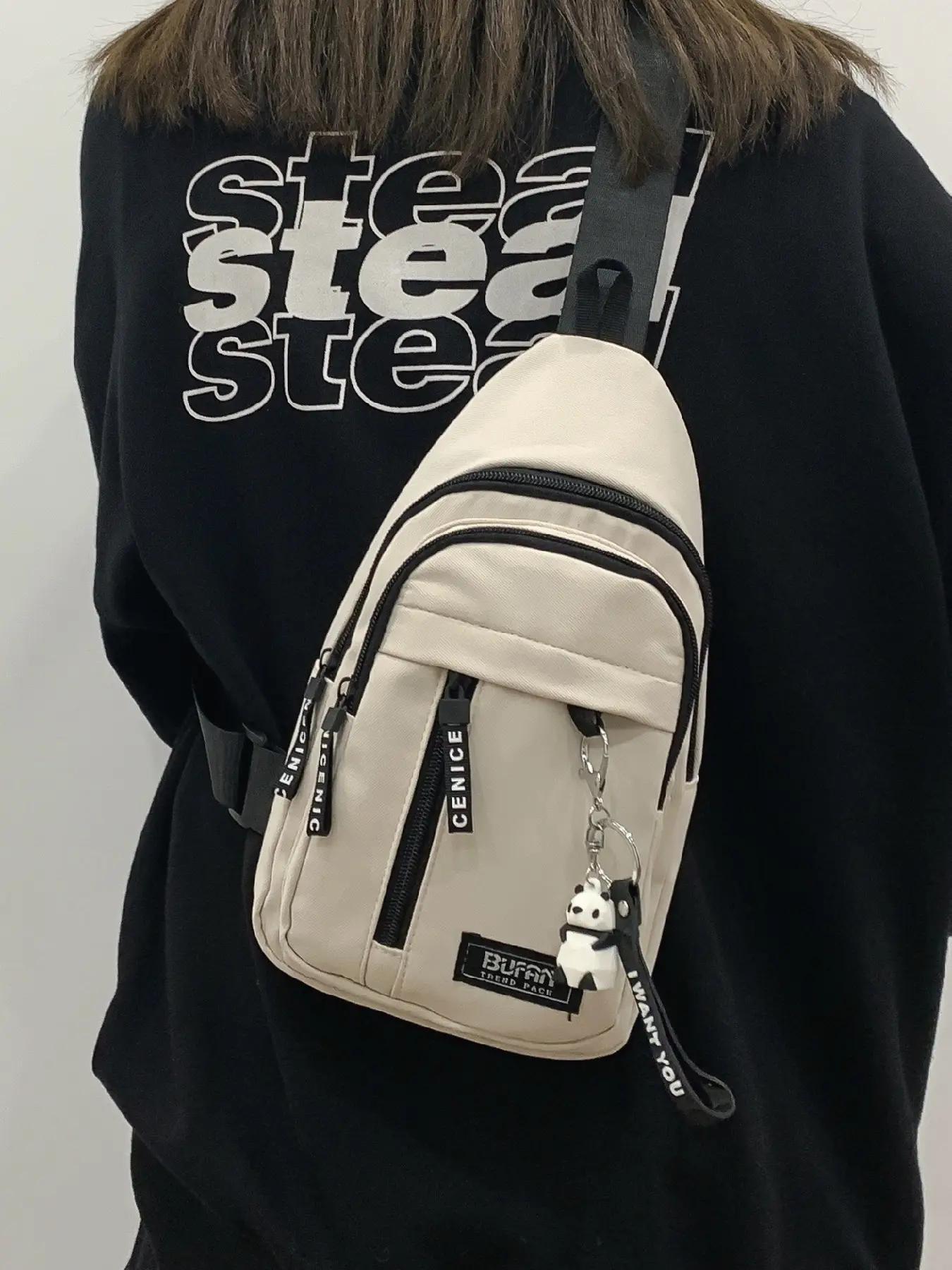 Casual Fashion Zipper Fanny Pack with Animal Pendant, Matching Chest Bag for Women & Men, Versatile Sling Bag for Daily Used, Lightweight Crossbody Bag