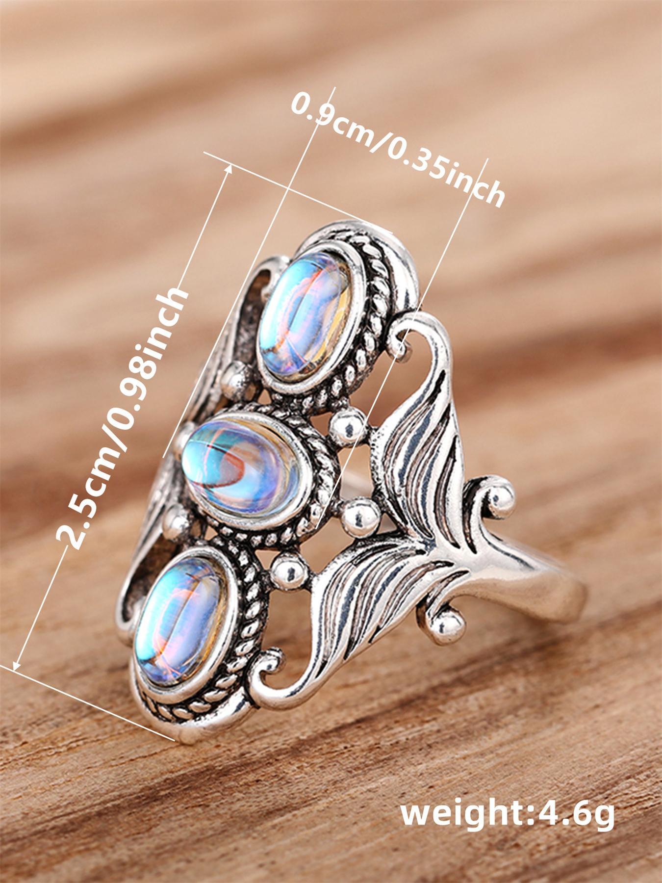 Vintage Artificial Crystal Decor Hollow Out Design Promise Ring, Elegant Fashion Accessories For Women, Wedding Engagement Bridal Jewelry Gift, Heirloom Ring, Unique Rings