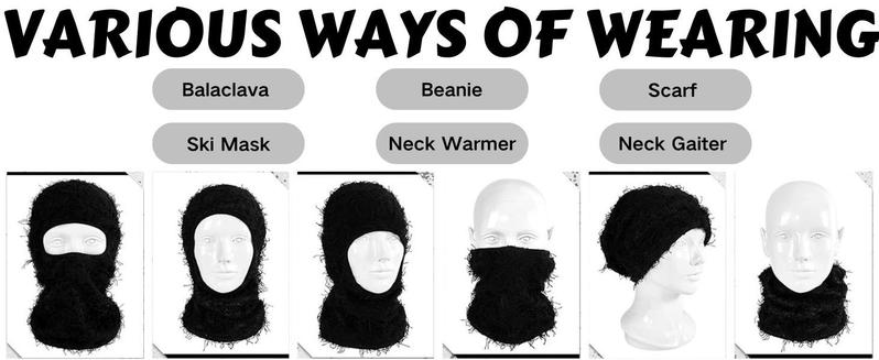 Distressed Full Face Balaclava Ski Mask - Warm, Windproof Knitted Shiesty Mask for Winter Adventures - Fuzzy Comfort for Outdoor Activities