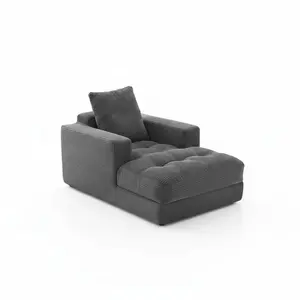 Deep Seat Chaise Lounge Sofa - Corduroy Upholstered Boneless Sleeper Couch for Living Room, Bedroom, or Movie Room - No Assembly, Comfortable Cloud Design, Compact for Small Spaces