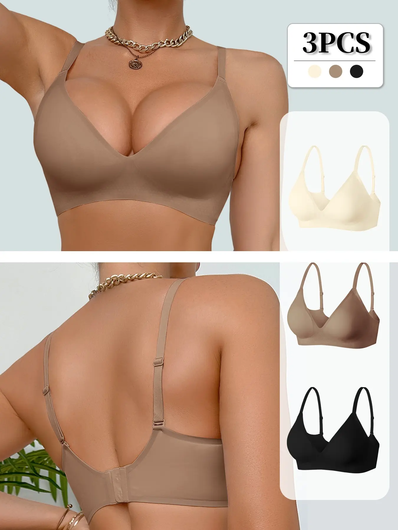 1/3 PCS Comfortable Wireless Bra for Women, Push-Up Seamless Lingerie, Plain Low-Neck Breathable Underwear, All Seasons Casual Style