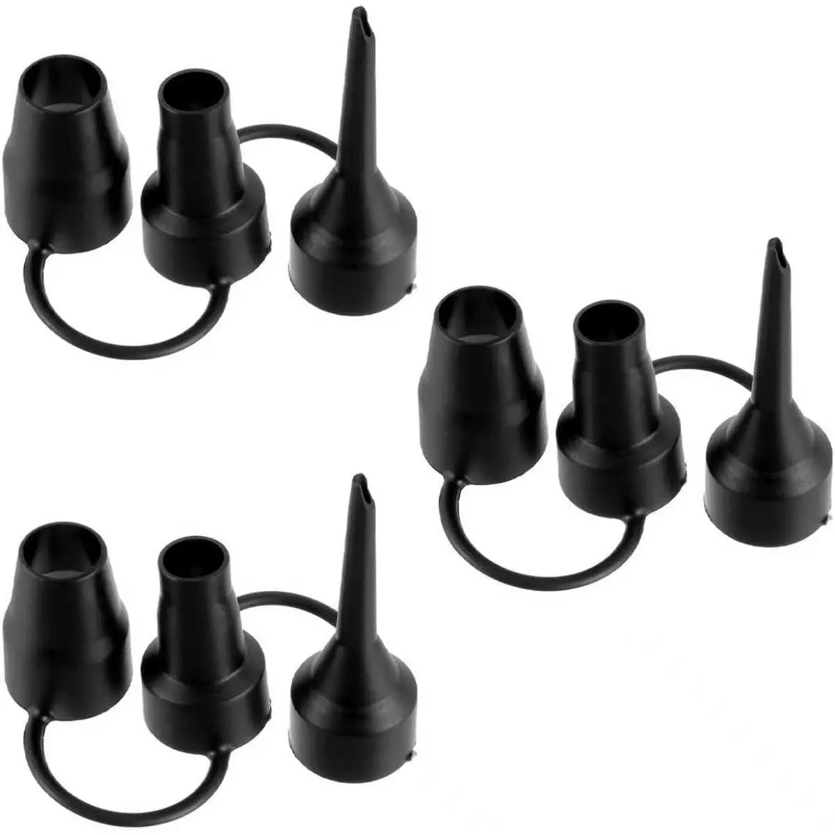 Air Pump Replacement Nozzles, 3 Set Replacement Nozzles | 3 Sizes Air Pump Attachments for Inflatable Bed Mattress Pool Floats- Black