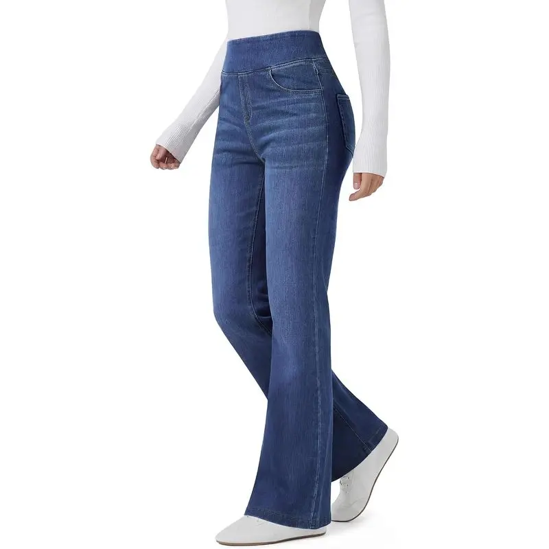 Women’s High-Waisted Stretchy Bootcut Jeans with Flared Legs, Pull-On Full-Length Casual Loose Denim Pants