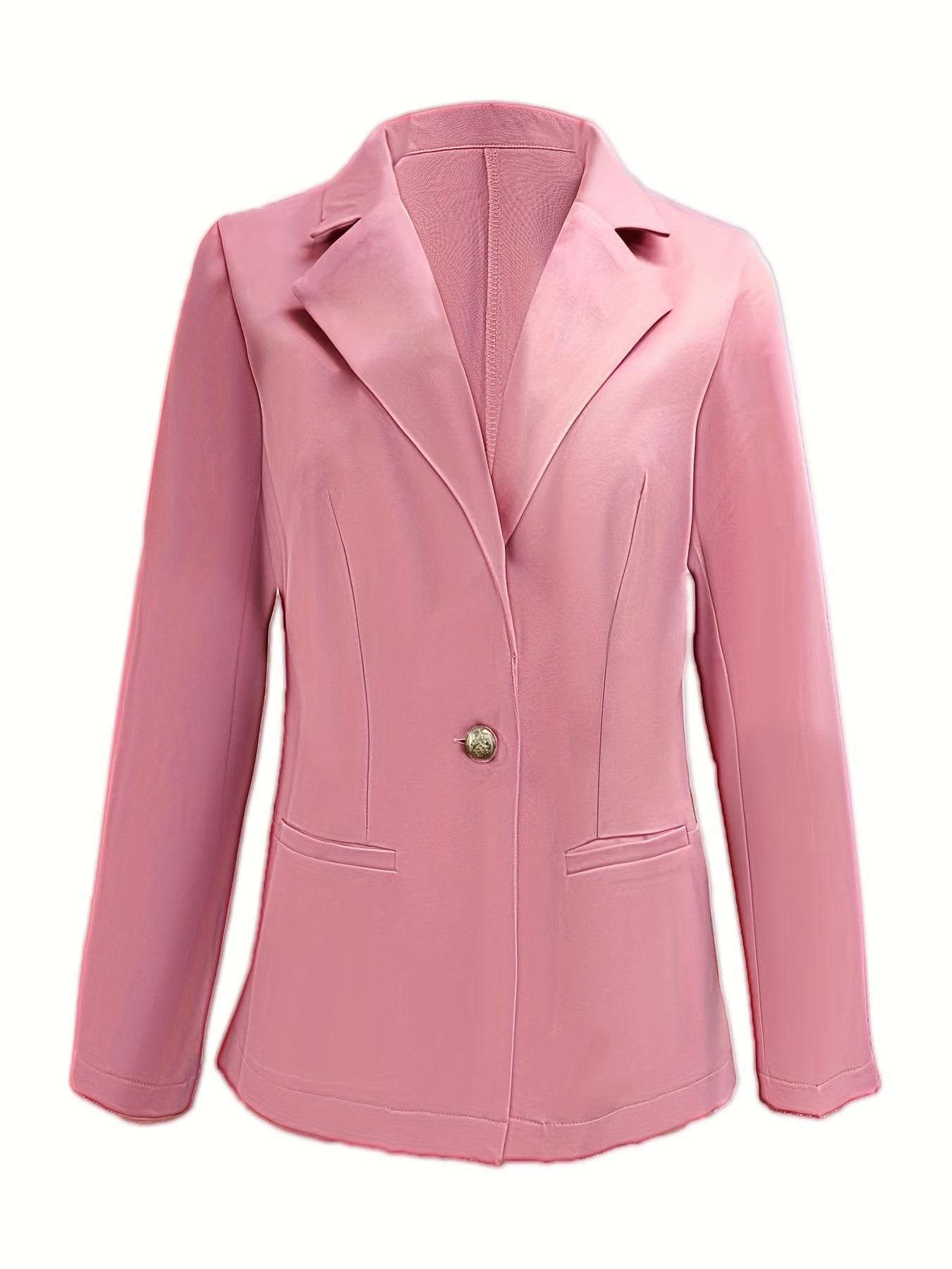 Women's Solid Button Front Lapel Neck Blazer, Elegant Long Sleeve Outerwear for Work Office Business, Ladies Spring & Fall Clothes