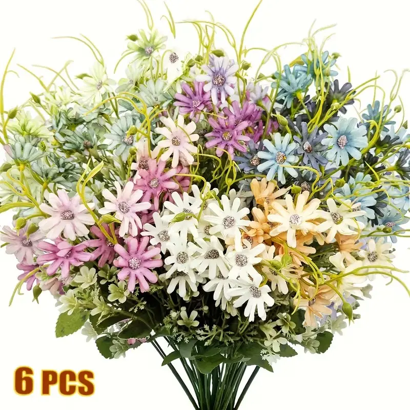6 Bright Artificial Daisy Flowers, UV-Resistant Fake Wildflowers, Outdoor Garden Decor, Home Indoor/outdoor Decoration, St Patrick's Day, Easter