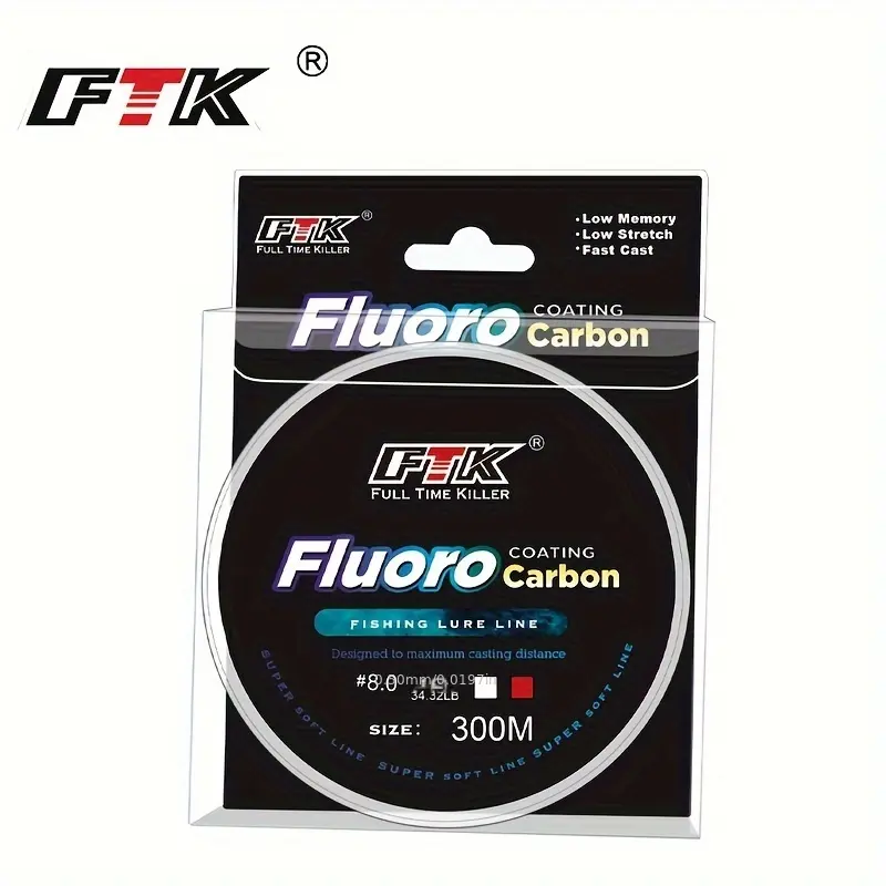 FTK 300M/328yd Fluorocarbon Fishing Line - High Strength, Abrasion-Resistant, Fast-Sinking, Virtually Invisible, With Added Sensitivity - Ideal For Saltwater And Freshwater Leader Line