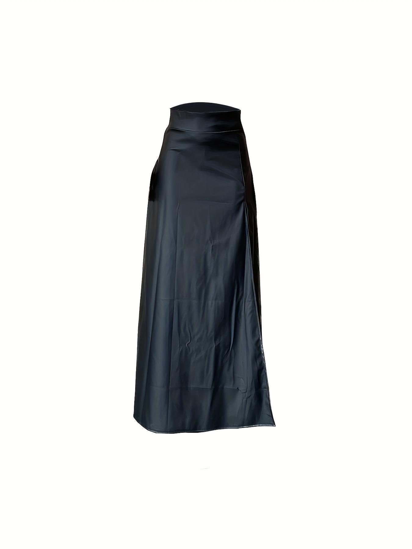 Women's Solid High Waist Split Thigh PU Skirt, Elegant Chic Fashion Long Skirt for Daily Outdoor Wear, Ladies Bottoms for All Seasons