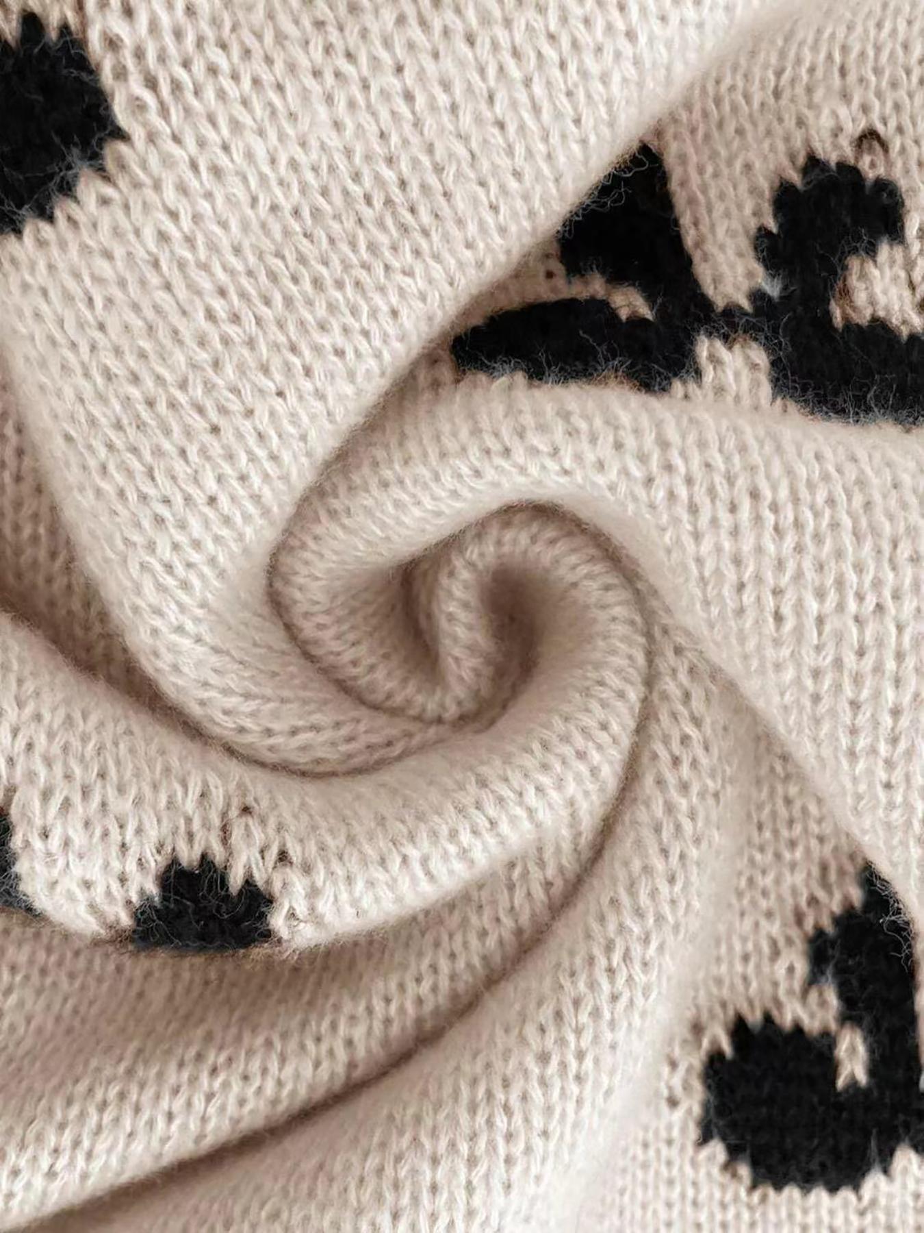 Elegant Bow Pattern Knit Pullover Sweater, Fitted Chic Long Sleeve Round Neck Casual Top for Fall & Winter, Women's Fashion Daily Wear