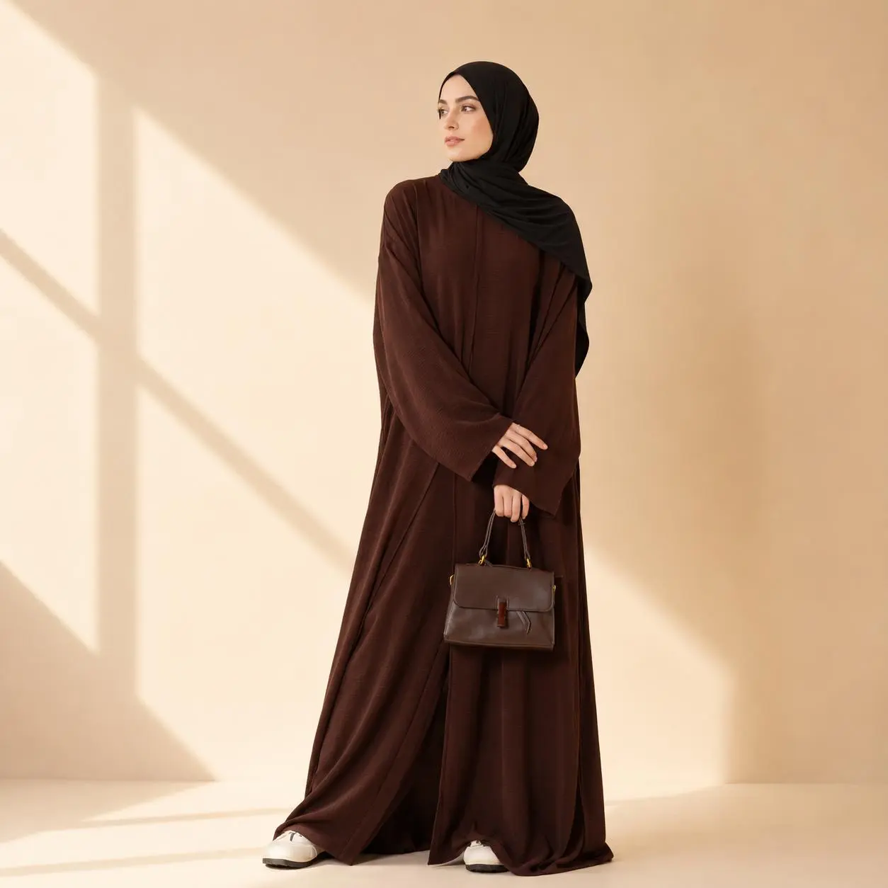 Crepe Abaya Pants Set 2 Piece Multi-Slit with Pockets Work Travel Minimalist Modern (MA436)