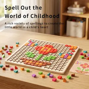 Wooden Geometric Pixel Puzzle, 210pcs, DIY Creative Jigsaw Puzzle, Desktop Relax Toy, Parent-Child Interactive Logic Thinking Leisure Educational Toy, Includes 20 Double-Sided Reference Cards, The Perfect Gift for Various Holidays