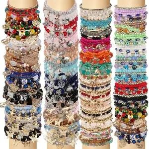 24Pcs Bohemian Beaded Bracelet Set for Women & Multilayer Stackable Stretch Elastic Bands with Pastel & Vibrant Colors - Layered Bead Jewelry Gift for Beach Festival, Daily