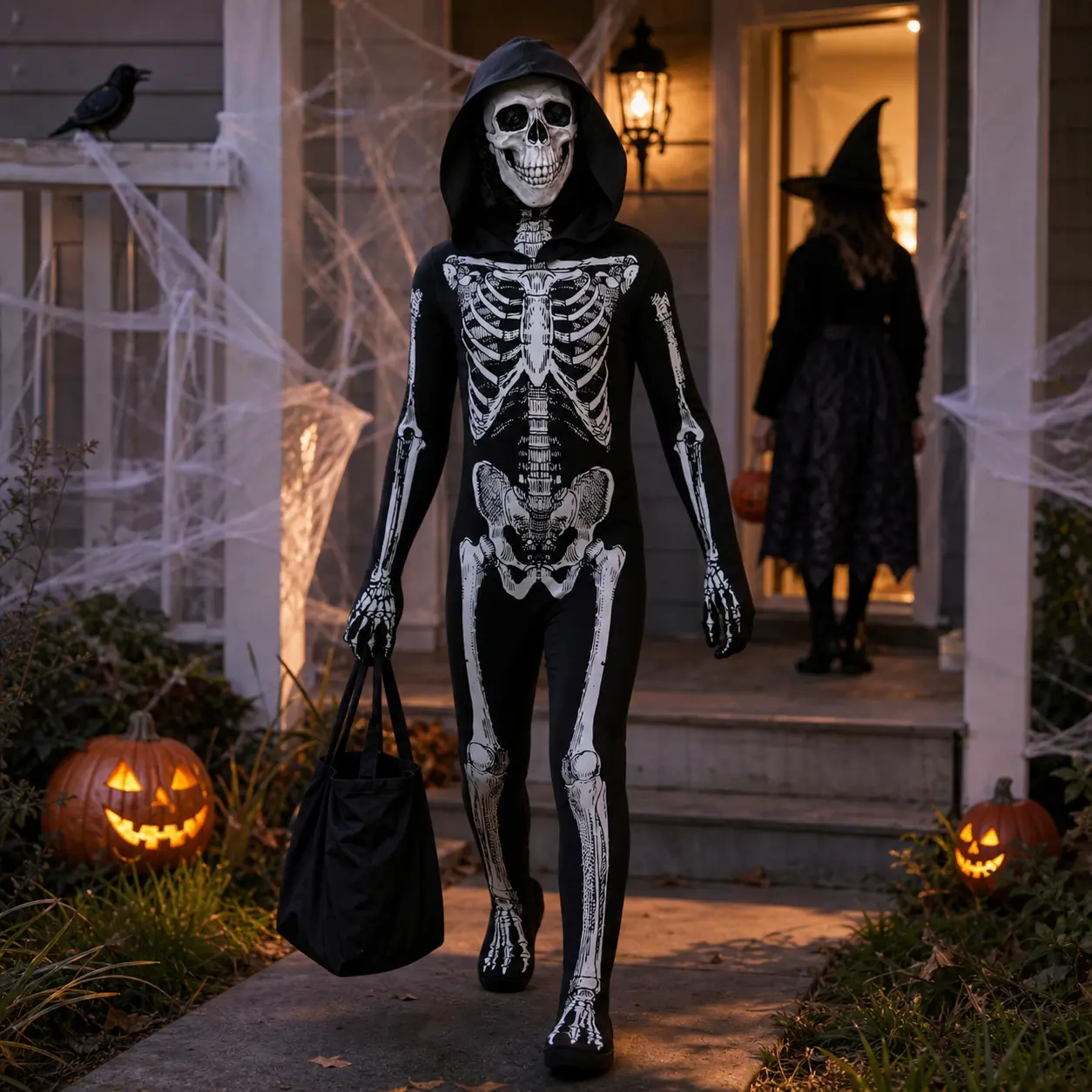 Women's Scary Skeleton Jumpsuit Halloween Costume - Lady's Full Body Suit Clothes for Cosplay Party Dress-Up, Cold Wash Care