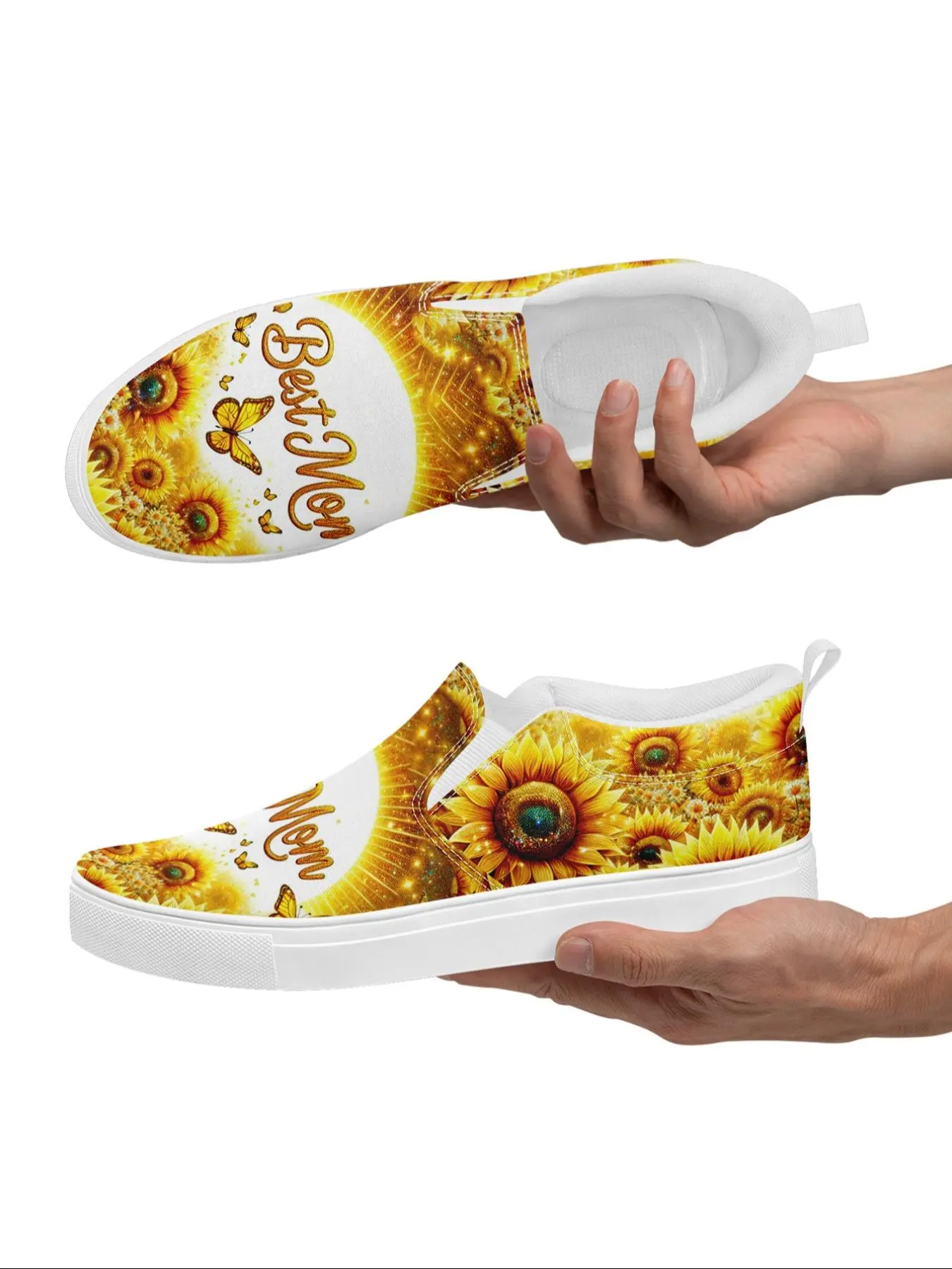 Women's Fashionable Sunflower Print Slip on Sneakers, Casual Comfortable Breathable Sports Shoes, Female All-match Round Toe Shoes for Daily Wear