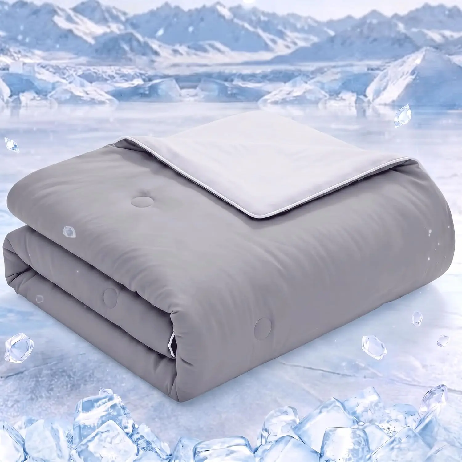 Cooling Comforter  Size, Double Sided Cooling Blanket for Hot Sleepers Night Sweats, Lightweight Breathable Summer Quilt, Thin Cool Tech Fabric Bed Blanket(Grey)