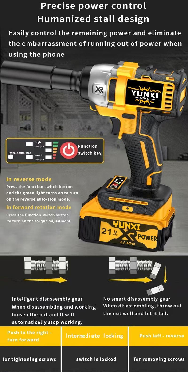 YUNXI 21V 350N Cordless Impact Wrench Wireless Drill Kit, Brushless Electric Impact Gun Drill, Impact Wrench Drill, Toolbox, Charger, Socket And Complete Accessories. Suitable For Men'S Gifts In Cars And Homes | Father'S Day Gifts Set with Work Light