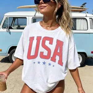 Retro America 4th Of July Shirt Preppy Fourth of July Tshirt Trendy Oversized USA Tee Aesthetic Patriotic Shirt