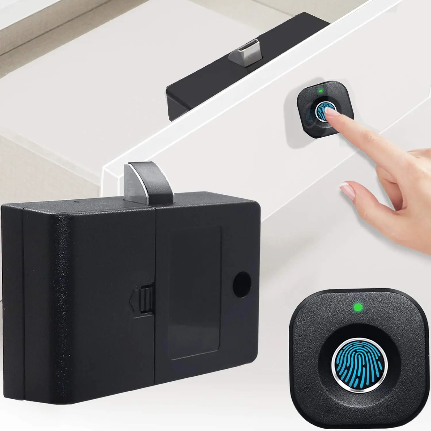 Fingerprint Cabinet Lock, Smart Biometric Keyless Lock for Hidden File Drawer Wardrobe, Child Safety Electric Fingerprint Lock, DIY Wooden Furniture Privacy Lock for Home Office