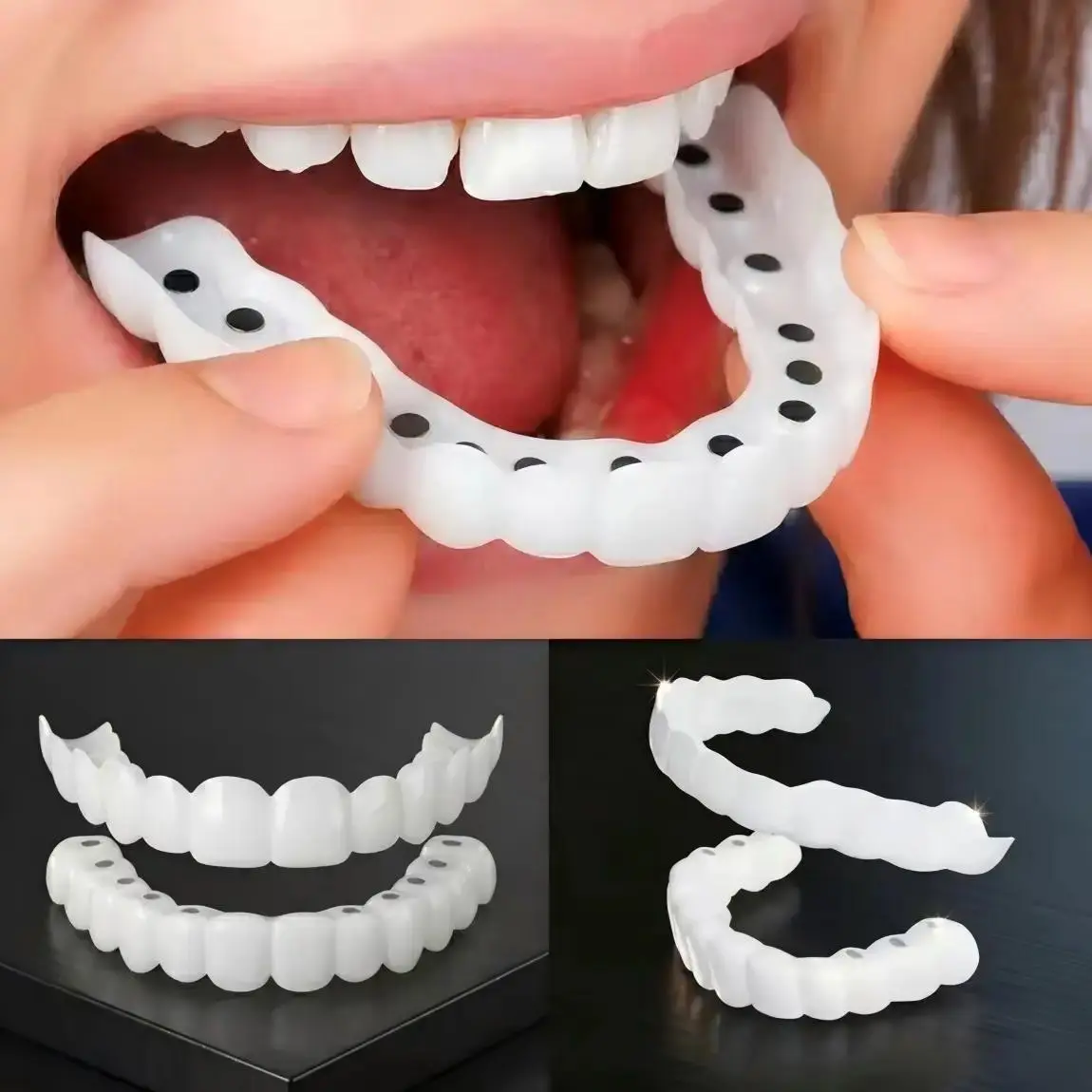 2-Pair Oral Instant Veneers, Snap-On Smile Fake Teeth, Cosmetic Whitening Tooth Covers, Clip-In Top and Bottom Dentures confident portable Dental