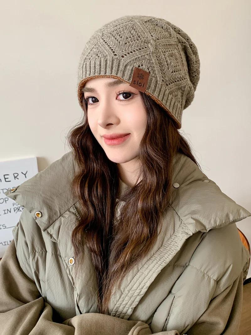 New Women Fashion Slouchy Winter Hats Various Wearing Method Reversible Beanie Hat Thick Knitted Hats