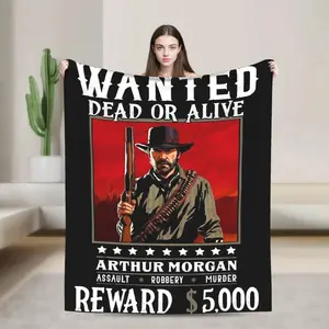 Red Dead Redemption 2 Flannel Blanket – Soft Cozy Throw for Airplane Travel, Home Decor, and Comfort Use