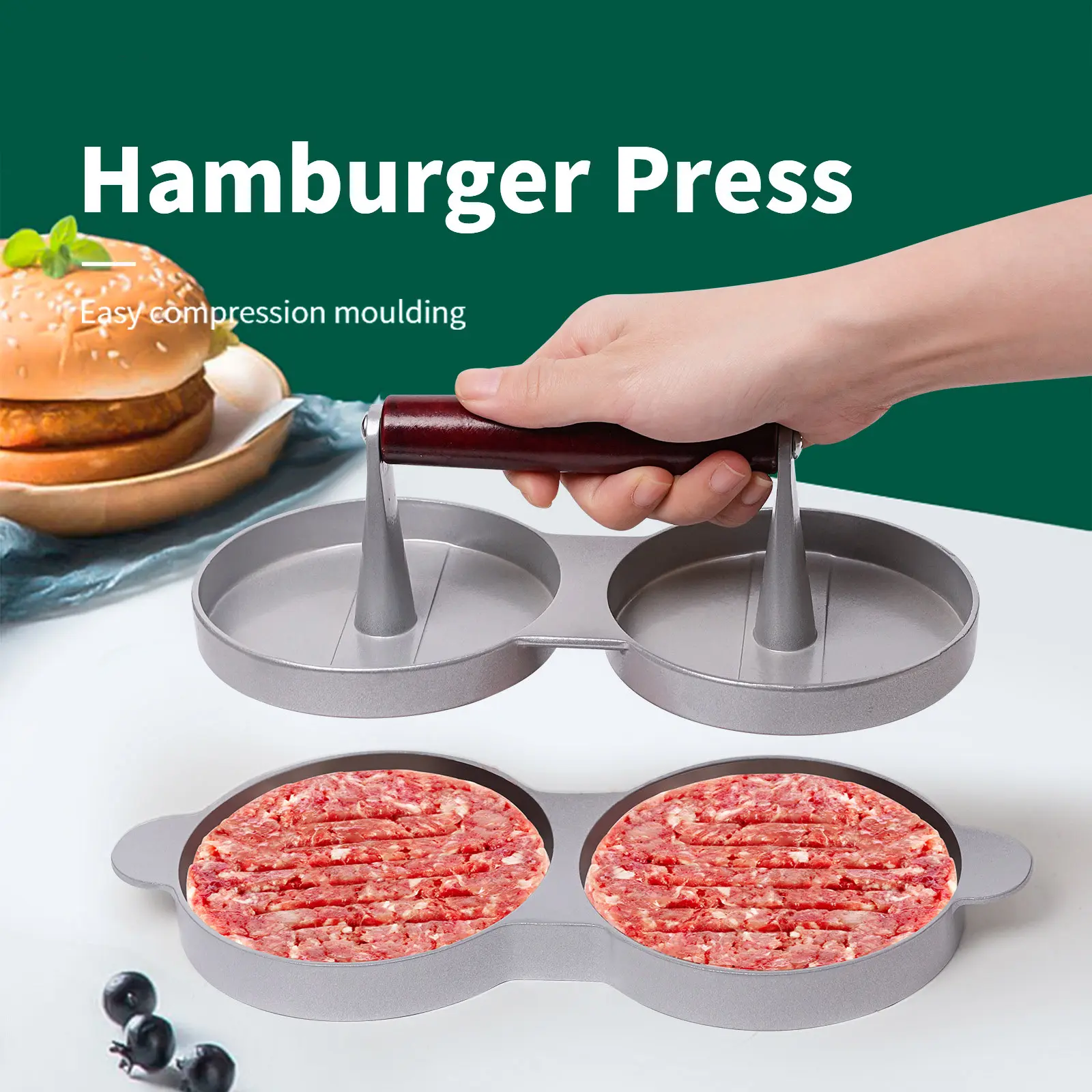 Non-Stick Burger Patty Press Mold, Two-In-One Meat Patty Maker, 2-in-1 Non-Stick Patty Maker, Suitable for Making Stuffed Burgers, Mini Burgers, and Vegetarian Burgers. Kitchen and Barbecue Tools and Accessories. Creative Kitchen Tools.