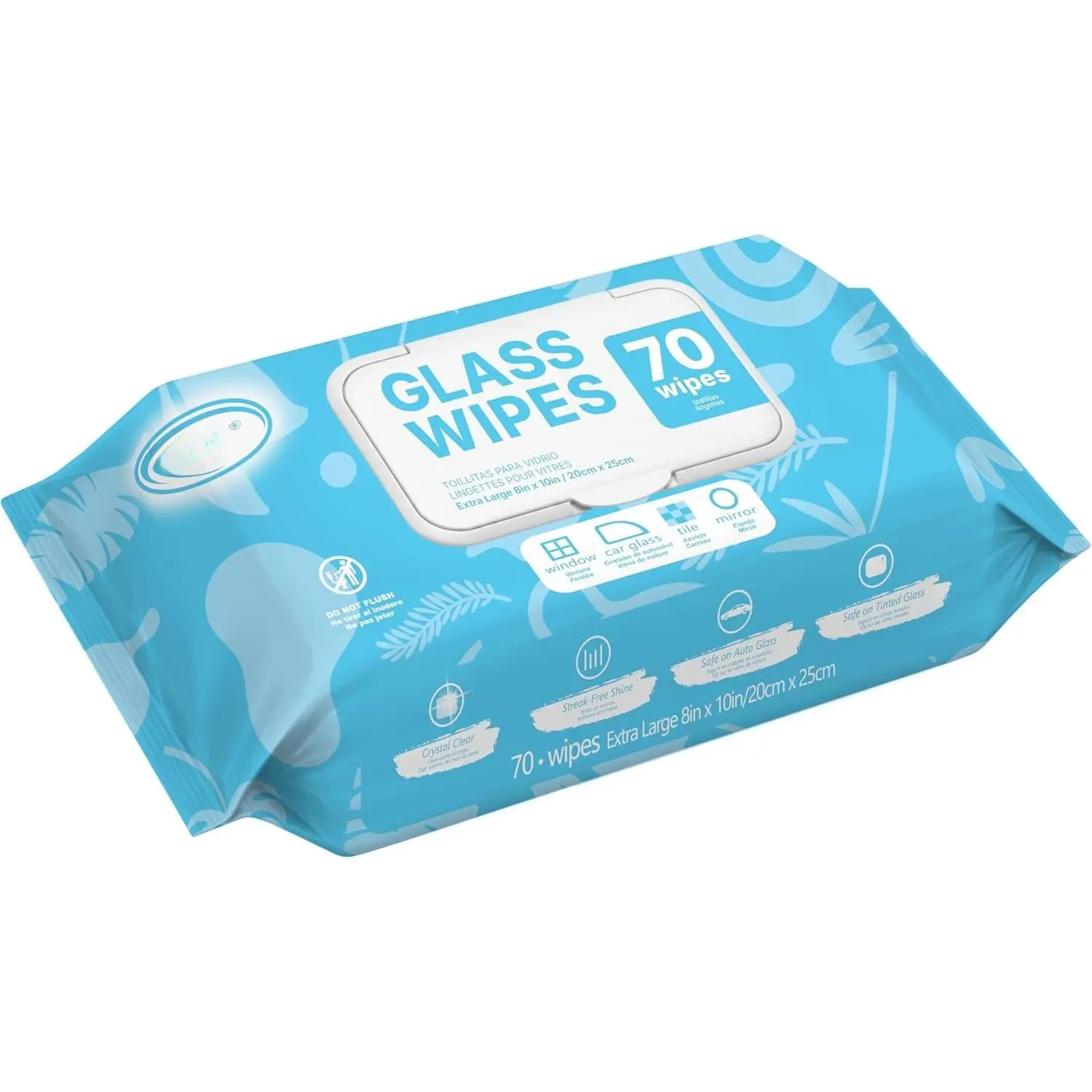 Glass Cleaner Wipes 70 Count, No Cloth Needed, XL 10" x 8" Streak Free Cleaning Wipes for Windows, Mirrors,  Windshield, Removes Fingerprints, Dust, Dirt, for  Glass Surfaces