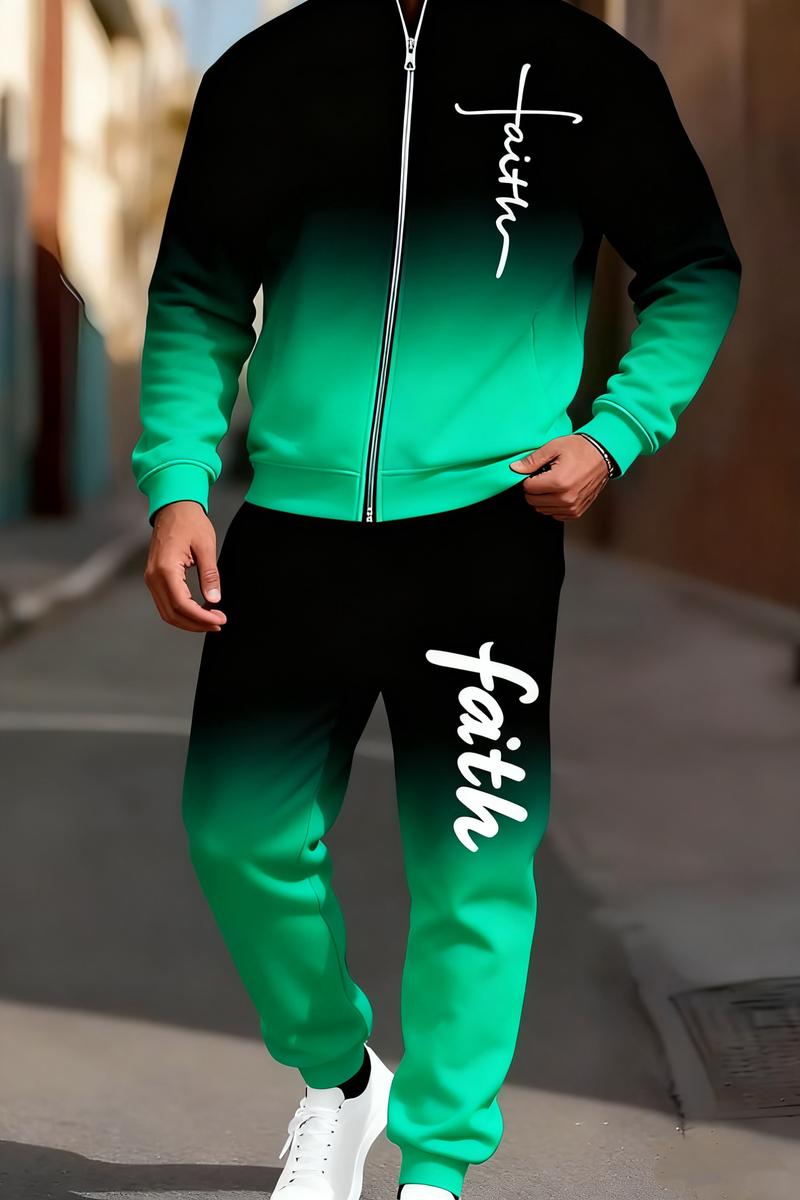 Men's fashionable two-piece set, a popular style featuring gradient and multi-colored sportswear, is here: blending street fashion with a sporty vibe, effortlessly exuding a trendy and fashionable look