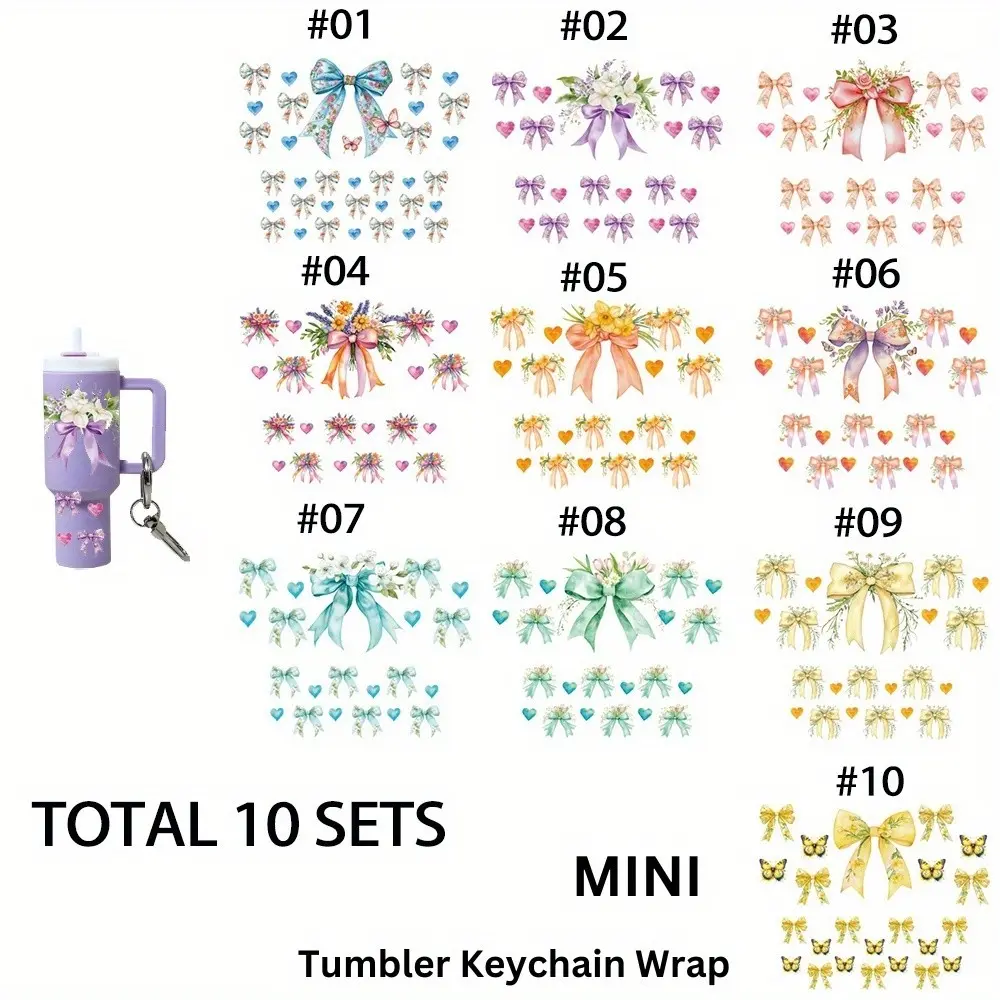 10 Sheets UV DTF DIY Keychain Stickers, Creative Butterfly and Flower Theme, Ideal for Mini Insulated Cup Accessories, Birthday Gifts, Floral Stickers