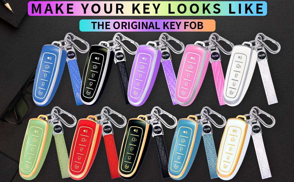 for Ford Key Fob Cover with Keychain,Key Fob Cover Case Shell Compatible with Ford C-Max Edge Escape Expedition Explorer Flex Focus Taurus Lincoln MKS MKT MKX Smart Remote Key (Black)