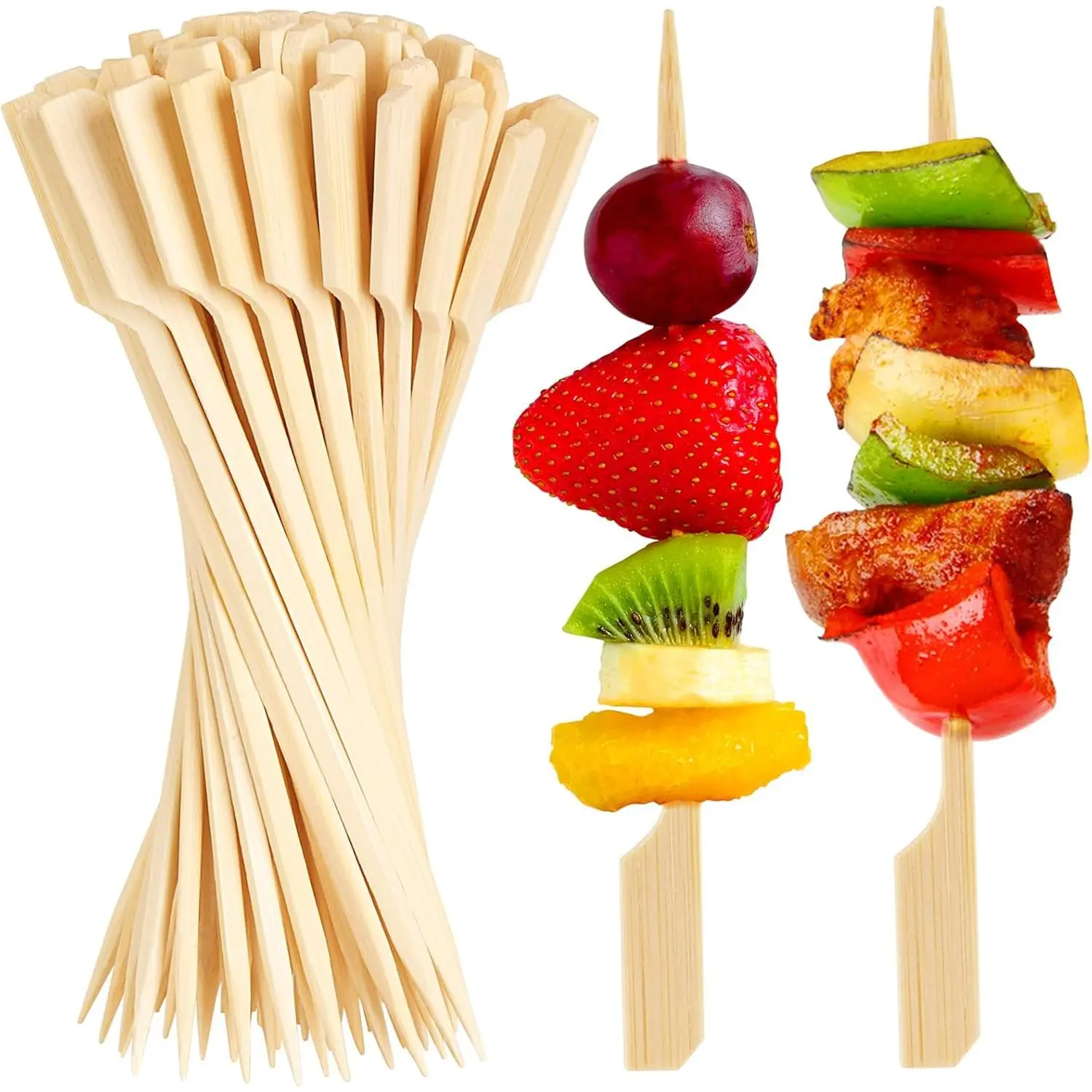 300PCS Cocktail Picks Bamboo Skewers for Appetizers, Paddle Wooden Skewers, Fancy Flat Toothpicks for Appetizers, 4.7 IN Bamboo Sticks for Party Sandwich Fruit Charcuterie Boards Accessories