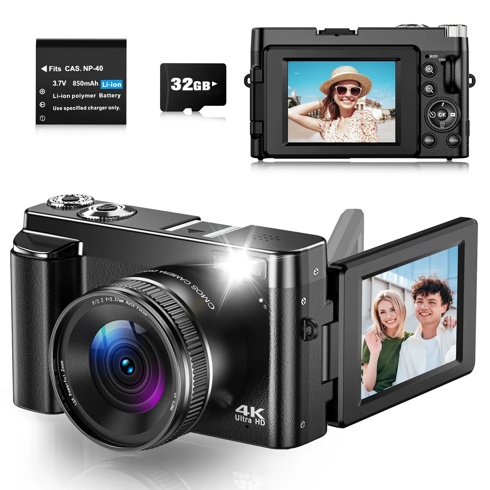 48MP & 4K HD Digital Camera, Auto Focus, 180° Flip Display, 32GB Memory Card, 16x Digital Zoom, Beginner Camera, Y2K Style, Vlogging Camera