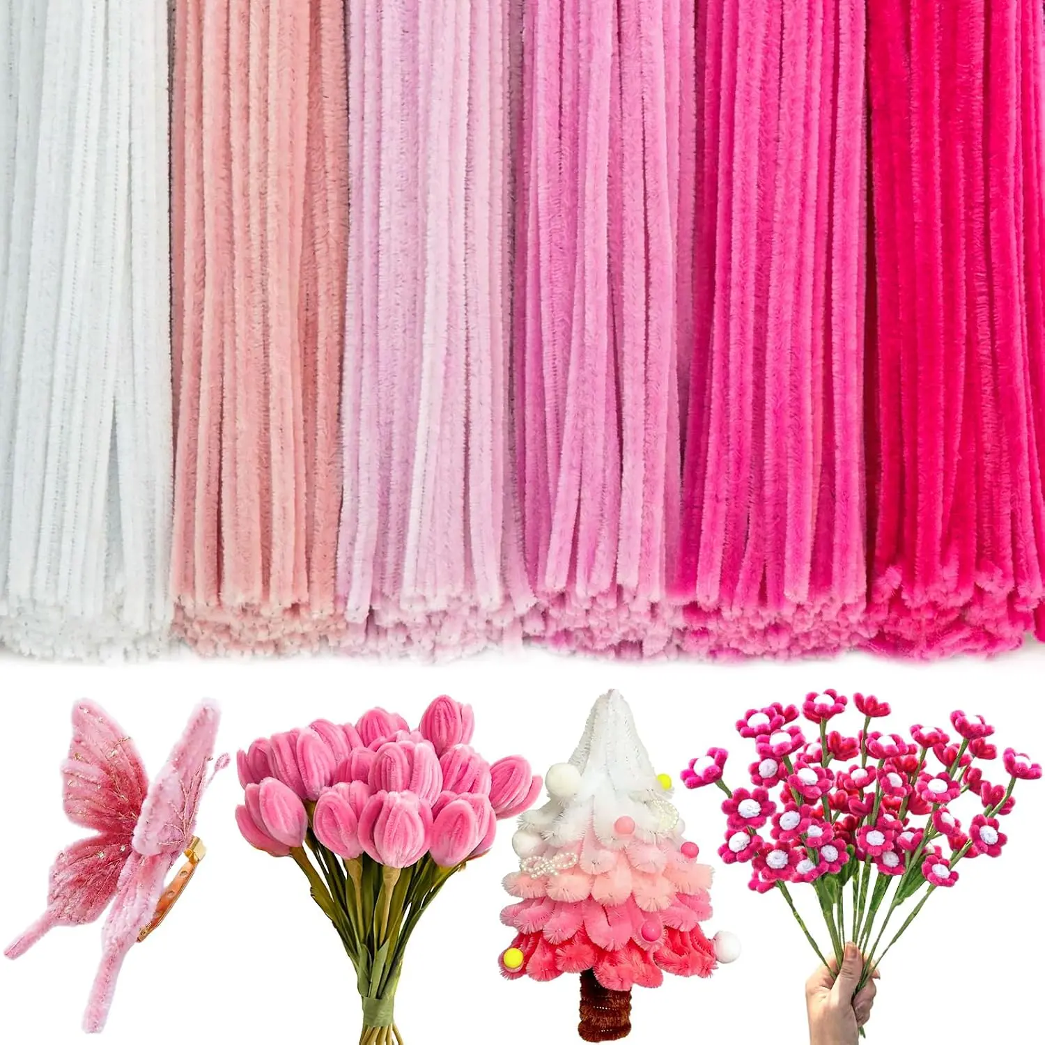 600 count  Pipe Cleaners Flower Kit, 6  Colors Pipecleaners, Wire Tiges Chenilles Fuzzy Sticks for Art DIY  Making
