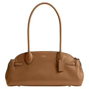 COACH Empire Carryall 34 Crossbody Bag for Women – Polished Leather, Brass-Accented Honey Brown