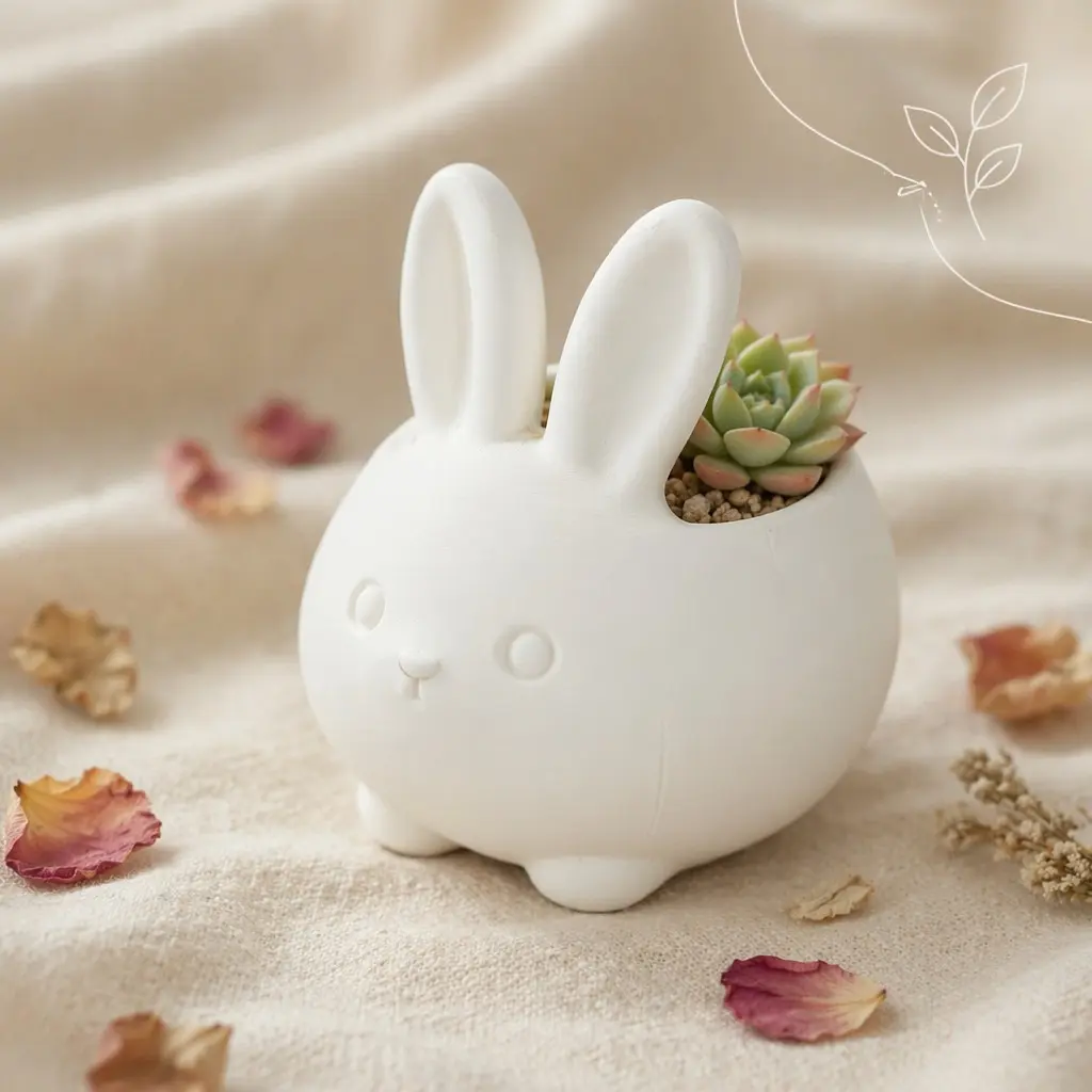 3D Printed Mini Rabbit Planter, Creative Succulent Cactus Pot, Indoor Balcony Garden Decor, Unique Flowerpot Design for Home Decoration