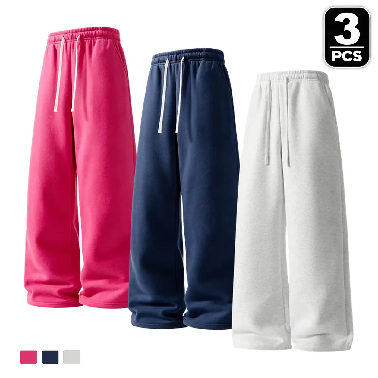 Men's Relaxed Straight Leg Pants, 3-Pack with an Elasticated Pull-On Waist and Open Side Pockets, an Uncuffed Straight Silhouette, for Everyday Casual Wear,Slim,Bottom,essential