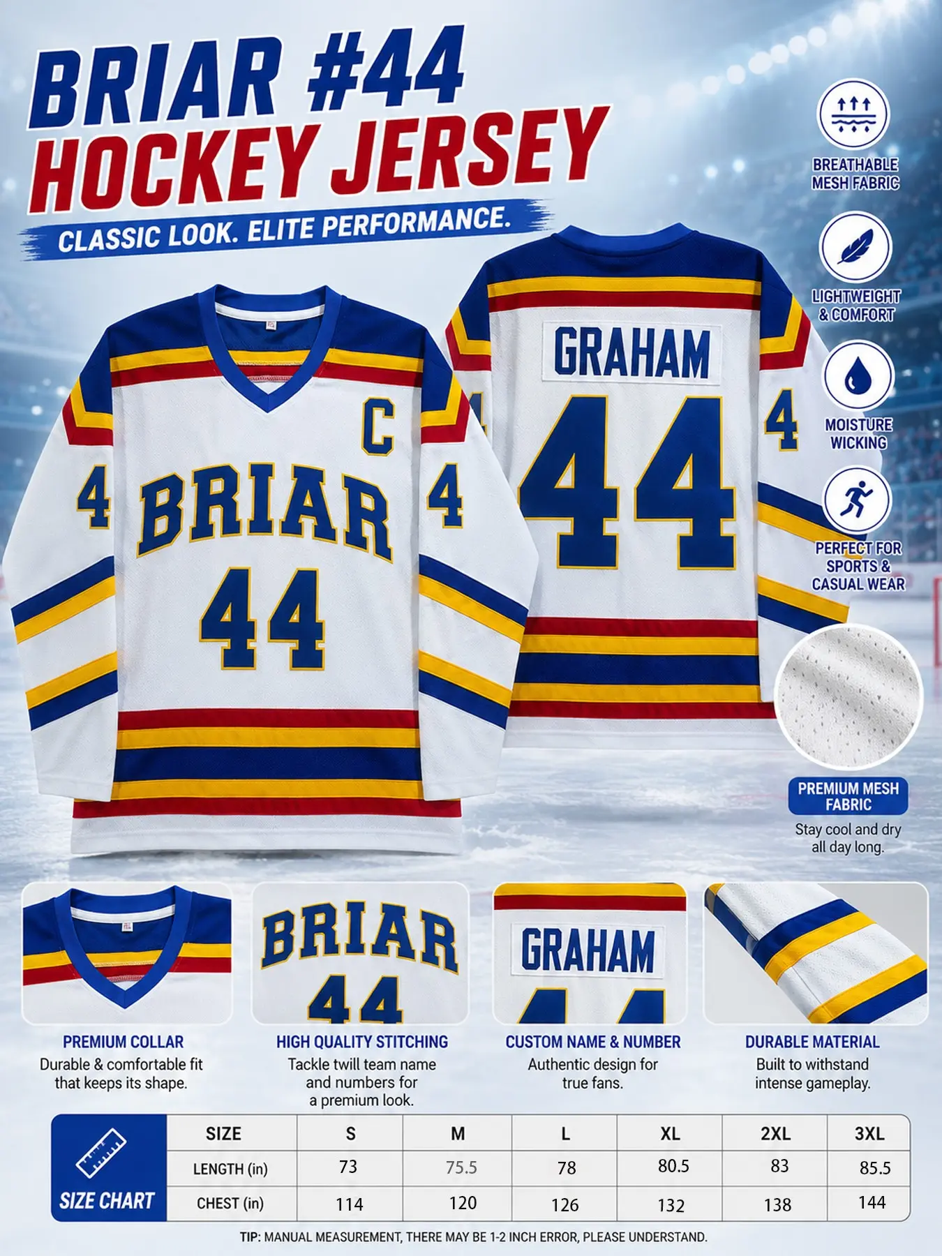 Embroidery 44 Ice Hockey Jersey Long Sleeve Casual Street Uniform For Men Women