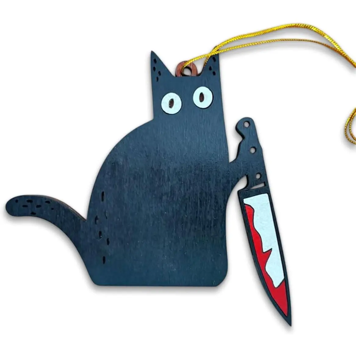 Black  Wooden Christmas Ornament – Funny Scary Kitten Tree  Decoration – Gothic Spooky for  Lovers & Halloween Fans