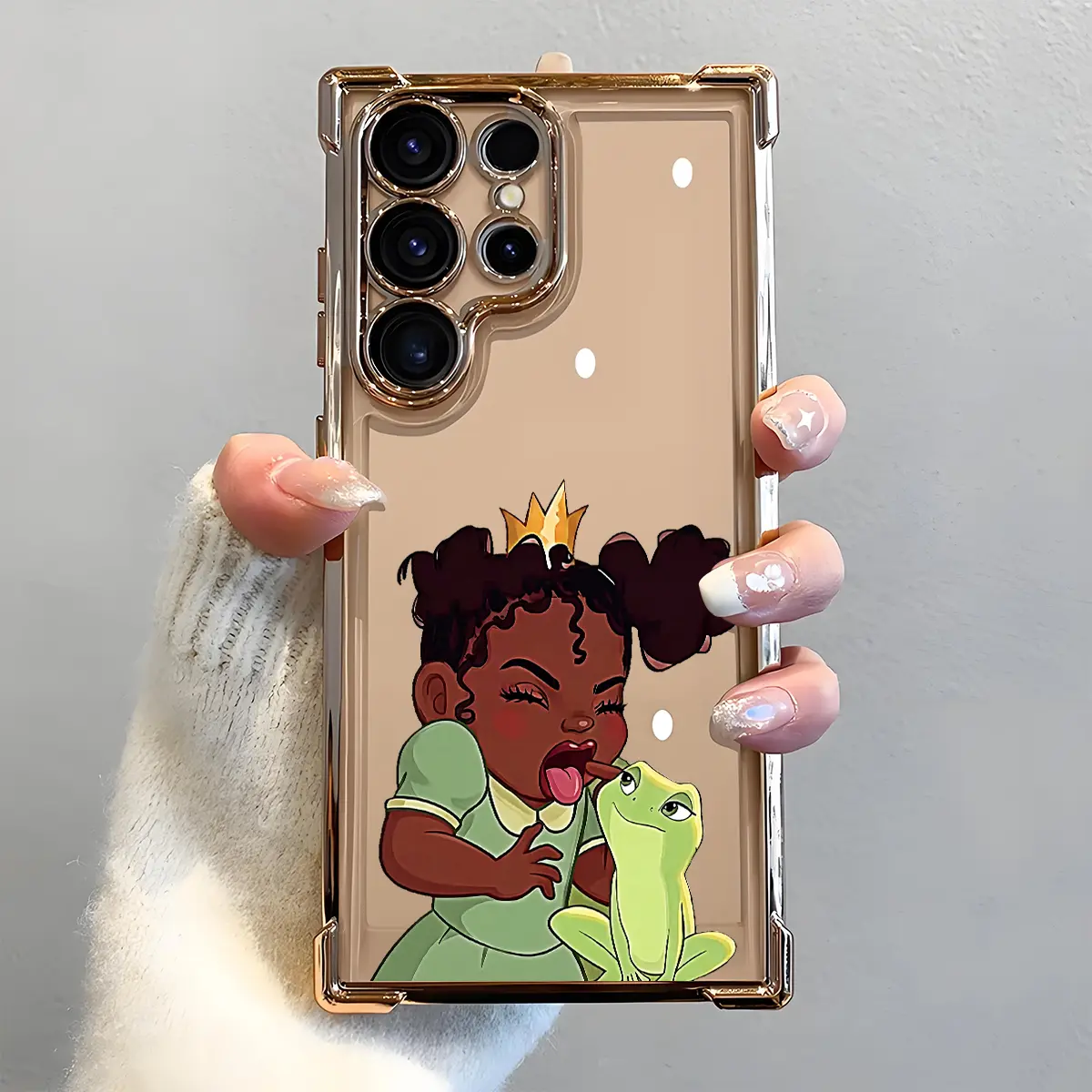 Princess Frog Cute Cartoon Smartphone Case - Electroplated Handheld Casing with Airbag Shockproof Slim Soft TPU Cover for Samsung S26 S25 S24 S23 S22 Ultra S25Edge S24FE Plus S25+, Whimsical Storybook Style Protection for Devices, Enchanting Gift, Cellpho