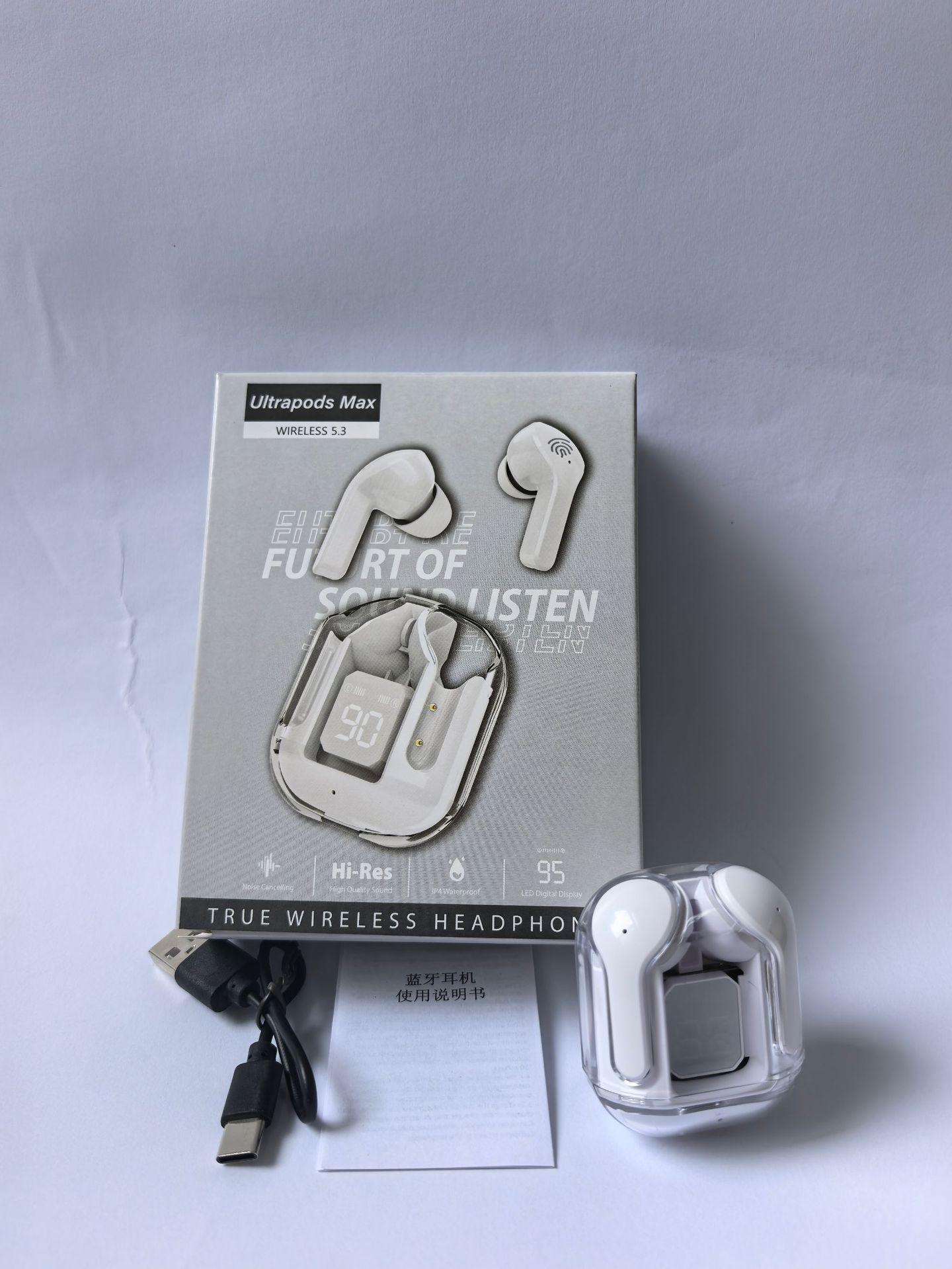 Transparent In-Ear Bluetooth 5.3 Earbuds LED Digital Display Low-Latency for Gaming & Sports