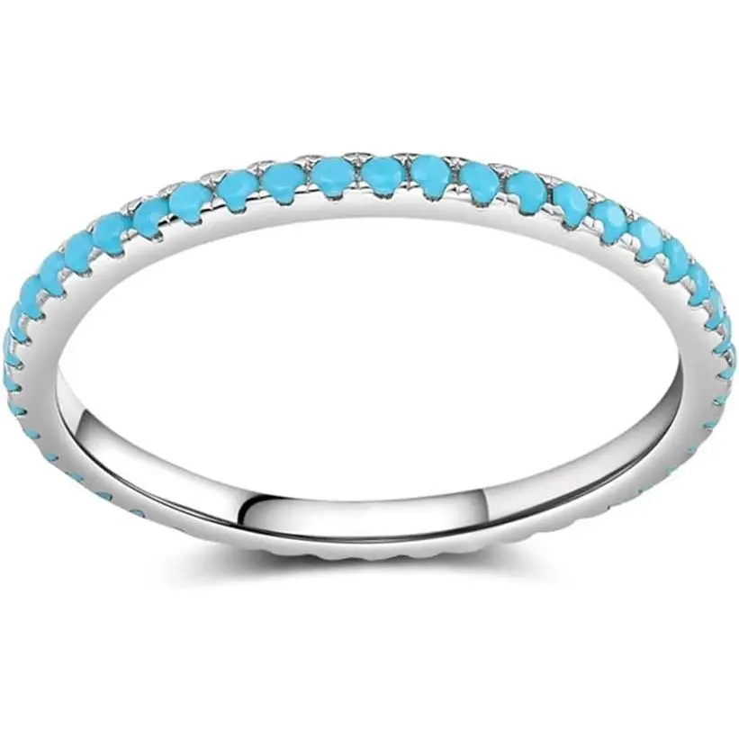 Turquoise Stackable Ring for Women Girls Boho Blue Stone Stacking Statement Knuckle Band Rings Comfort Fit Simple Retro Wedding Promise Christmas Birthday