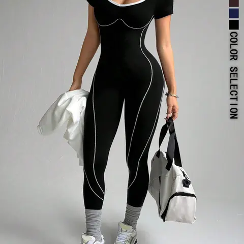 Women's Sporty Jumpsuit for Daily Wear, Running, Training, Travel, Cycling, Seamless Knitted Yoga Suit & All-Seasons Workout Jumpsuit
